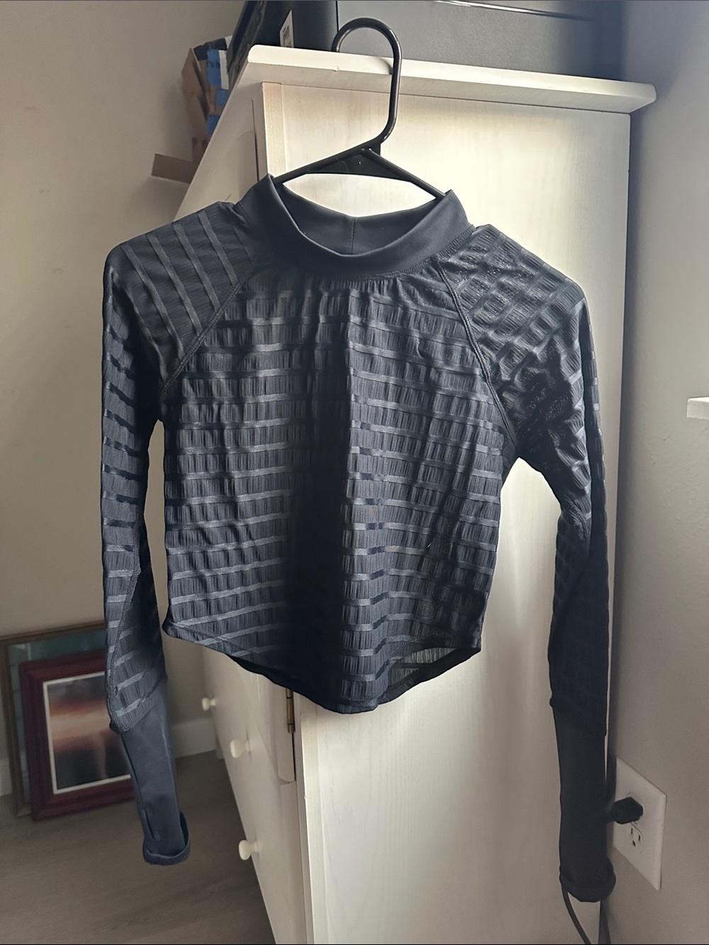 Free People Movement Black Sheer Stripe Long Sleeve Crop Top Shirt